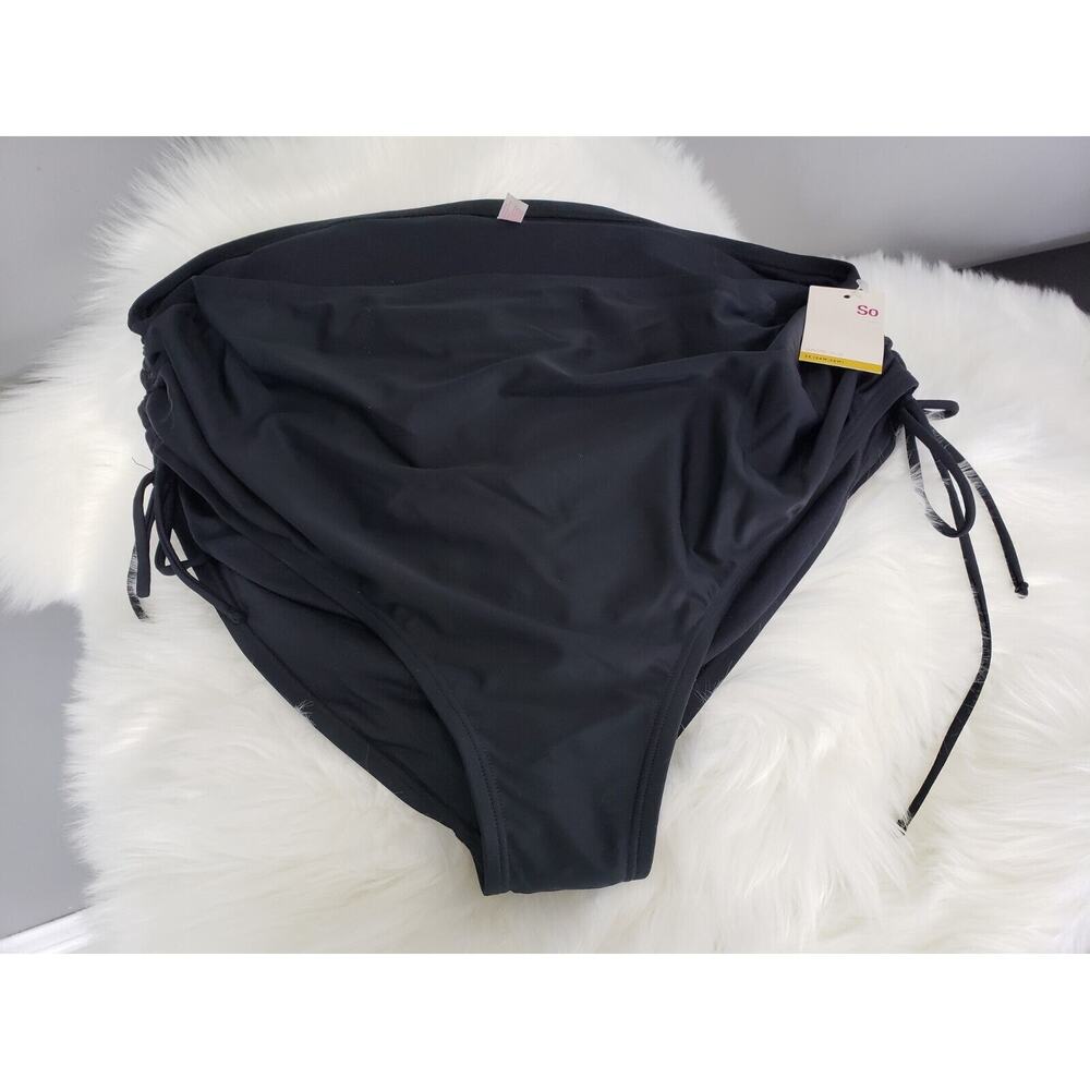 NWT SO Junior Plus SOLID BLACK Bathing Suit Bikini Bottoms High Waist 3X‎